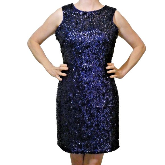 New Look Womens 8 Blue PROM Mini Dress Sequins Stylish Sheath Gorgeous Statement - Picture 1 of 14